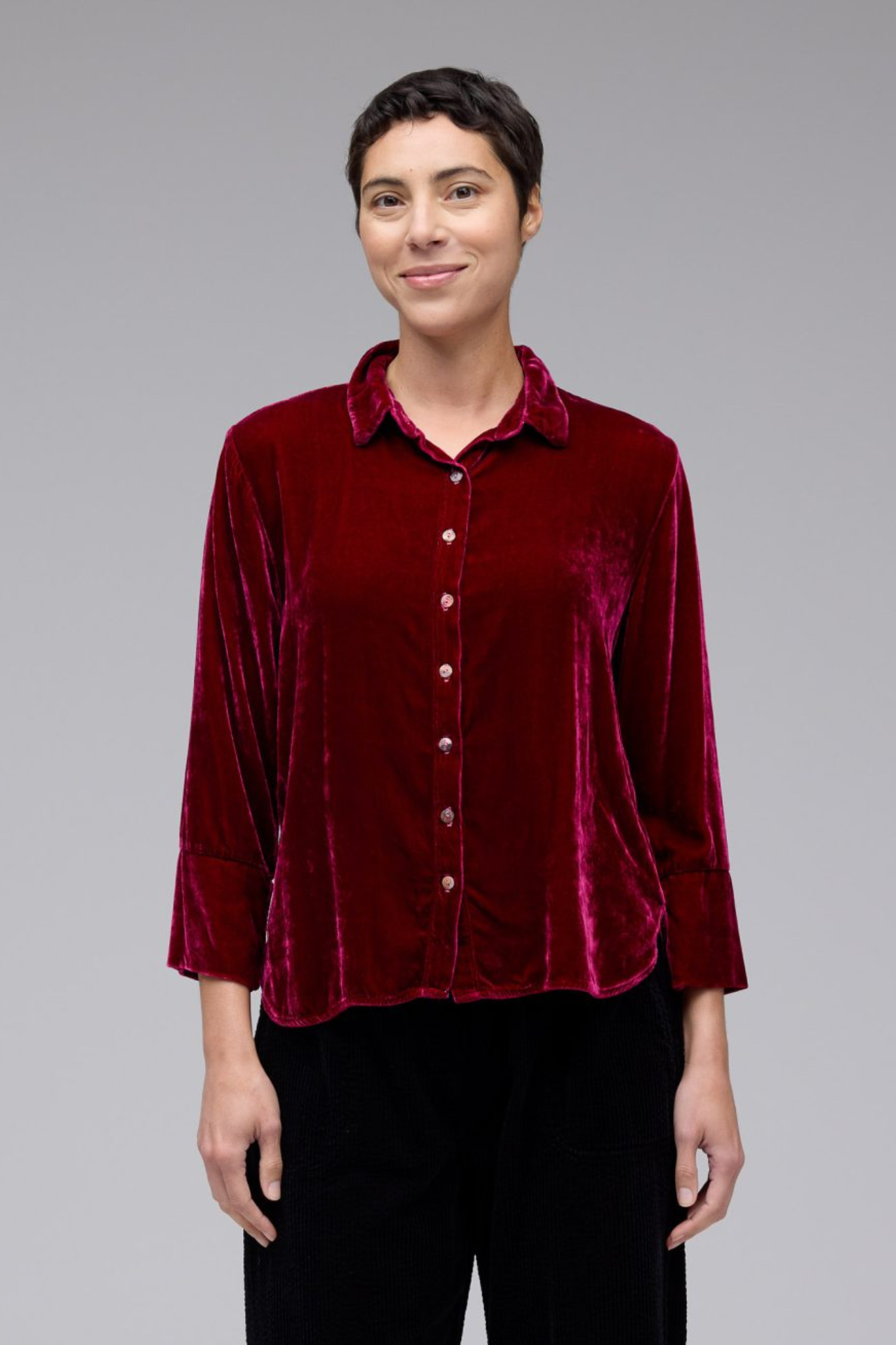 EEKLSJ Small Fresh Velvet Shirt Long Sleeve Warm Shirt Women's Thicken Stri Shop Shirred floral velvet burnout shirt | eShakti
