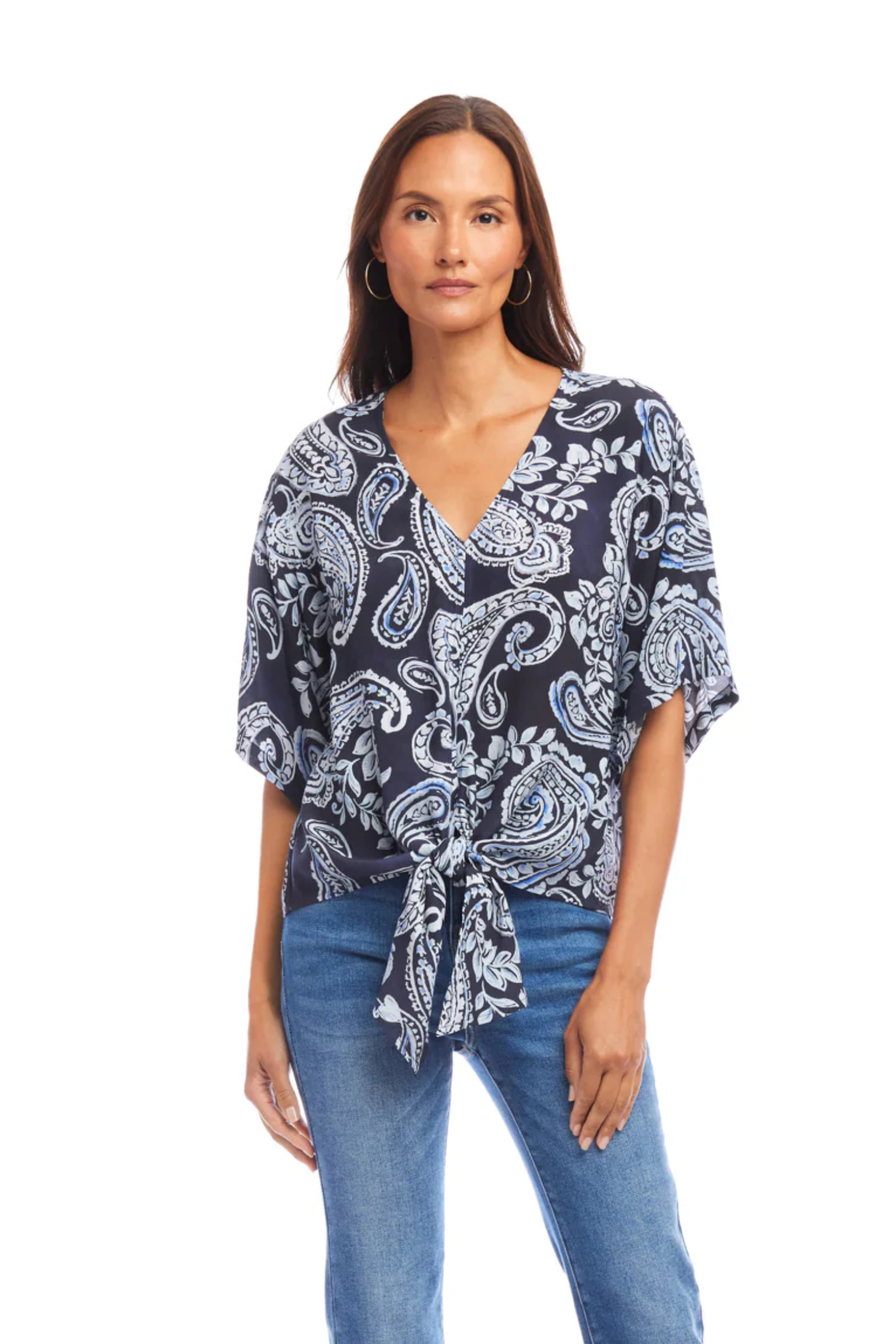 KAREN KANE ボタンアップブレザーセーター Print Flare Sleeve Square Neck Top | Karen Kane