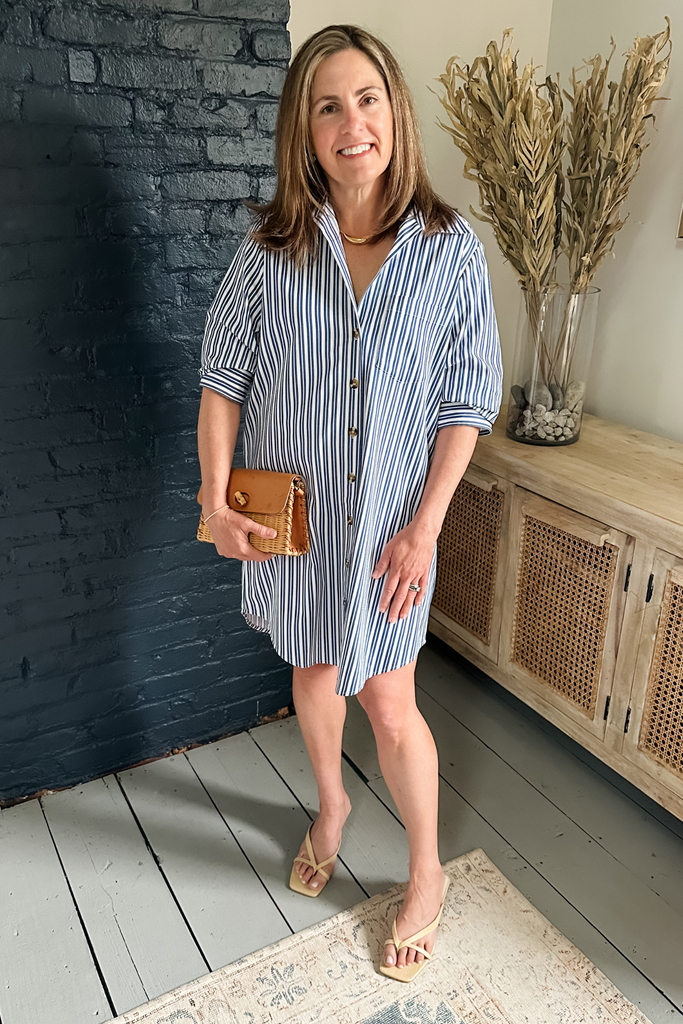 karen kane shirt dress Karen Kane Stripe Ruched Sleeve Shirtdress