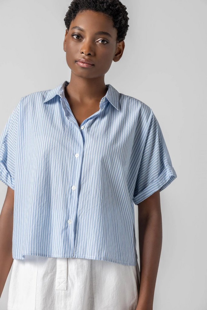 Lilla P Striped Boxy Button Down Shirt