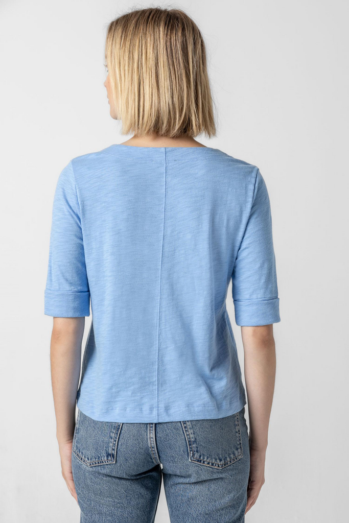 Lilla P Cuffed Sleeve Split Neck Top