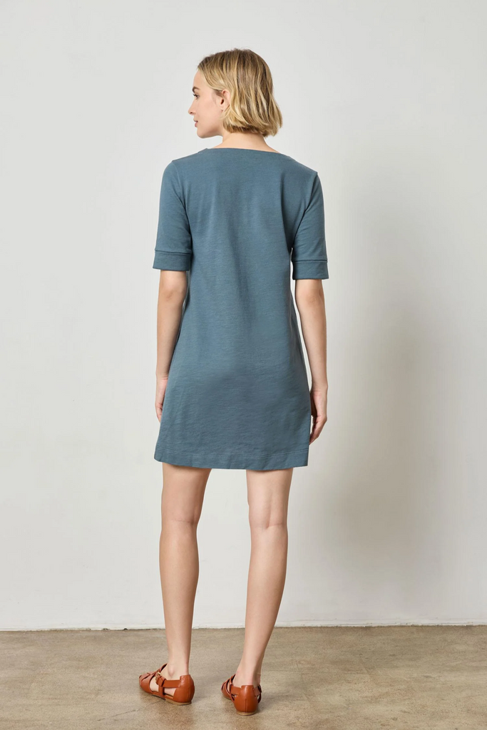 Lilla P Elbow Sleeve Split Neck Dress
