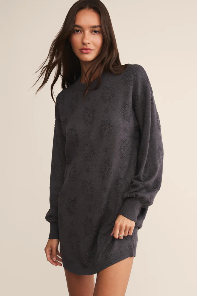 Z SUPPLY Women's Amina Jacquard Sweater Mini Dress, Charcoal Heather